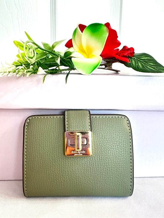 kate spade Handbags - KATE SPADE ~ Olive Green Pebbled Leather Bi-Fold Wallet with Gold Hardware